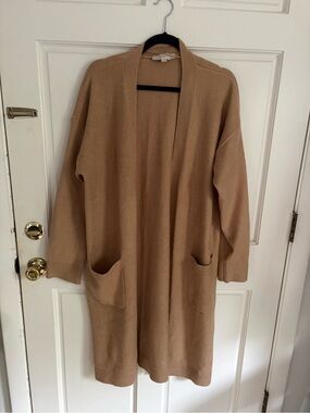 LOFT Camel Open-Front Pocket Cardigan